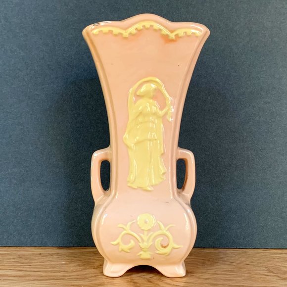VTG Vase Cameo -like Handles Woman Ceramic Soft Pink